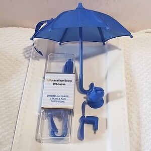 Wandering Moon ☂️ Blue Phone Umbrella Shade, Stand & Fan ☂️